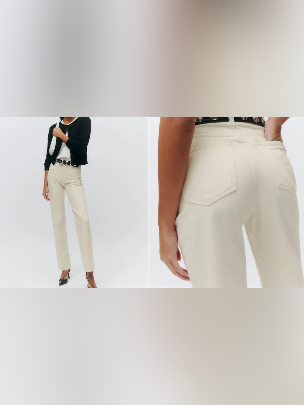 Reformation “Abby” Cream Straight-Leg Jeans